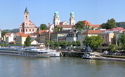 Boats await on the Danube River in Passau, Bavaria, Germany. Wikimedia Commons:Aconcagua