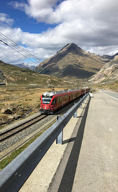 Train through the Bernina Pass in Switzerland. Photo via TO