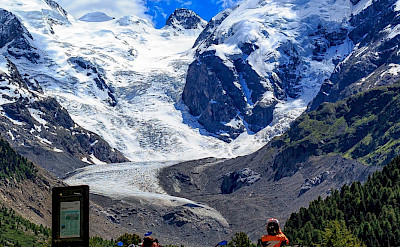 All kinds of bikers enjoy the Morteratsch Glacier in the Bernina Range of the Bündner Alps in Switzerlan 46.423837, 9.933550d. Flickr:Lukas Schlagenhauf