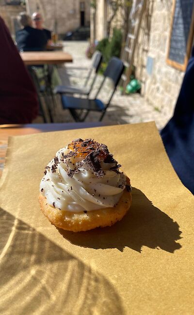 A freshly baked pastry at a café in Modica, Sicily. flickr:pondfrog