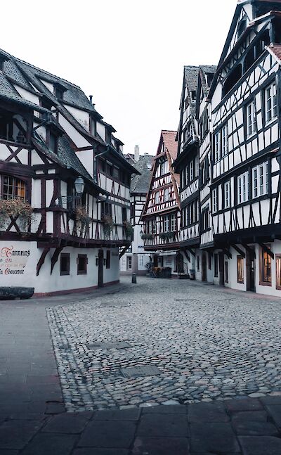 Traditional black & white timber-framed architecture in Strasbourg, France. Unsplash:Jonathan Marchal 48.583978, 7.750769