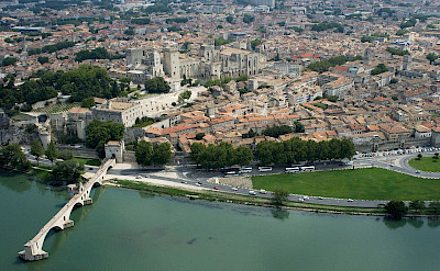 Overlooking Avignon with the Pope's Palace on the Rhône river. Wikimedia Commons:OT Avignon