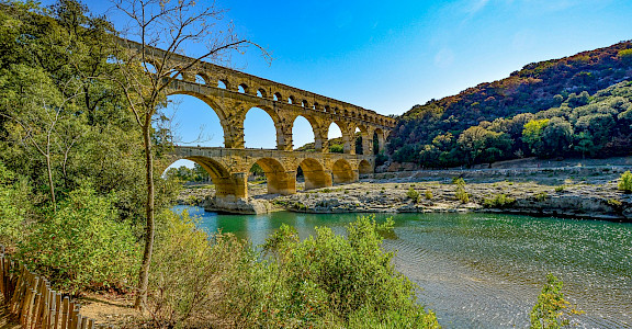 Pont du Gard, the ancient Roman aqueduct, over the Gardon River, near Vers-Pont-du-Gard, France. Photo via TO