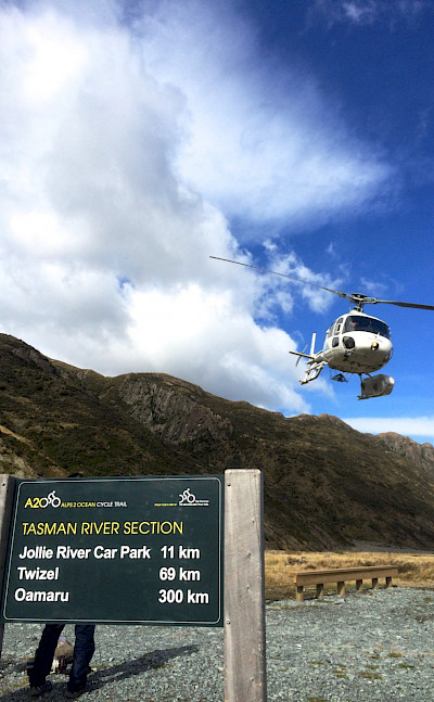 Helicopter ride is included in the New Zealand Alps to Ocean Bike Tour.