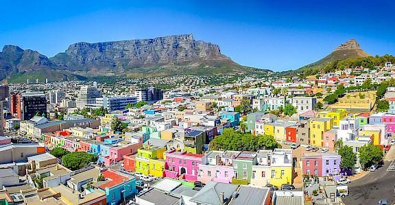 The famous Bo-Kaap neighborhood in Cape Town, South Africa. Wikimedia Commons:Skypixels -33.920821, 18.415387