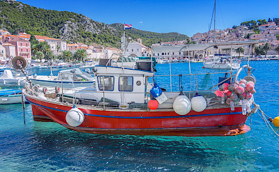 Boat in harbor on Hvar Island, Dalmatia, Croatia. Flickr:Arnie Papp