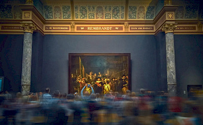 Rembrandt's famous Nightwatch at the Rijksmuseum in Amsterdam, the Netherlands.