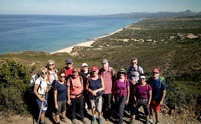 Group shot while hiking the Costa Verde Walking Tour in Sardinia, Italy.