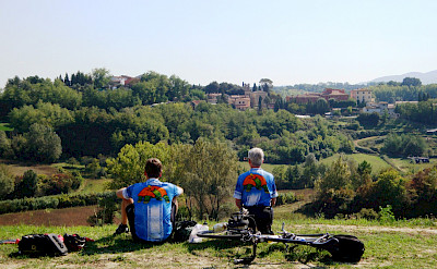 Taking a break on the Tuscany Italy Bike Tour.