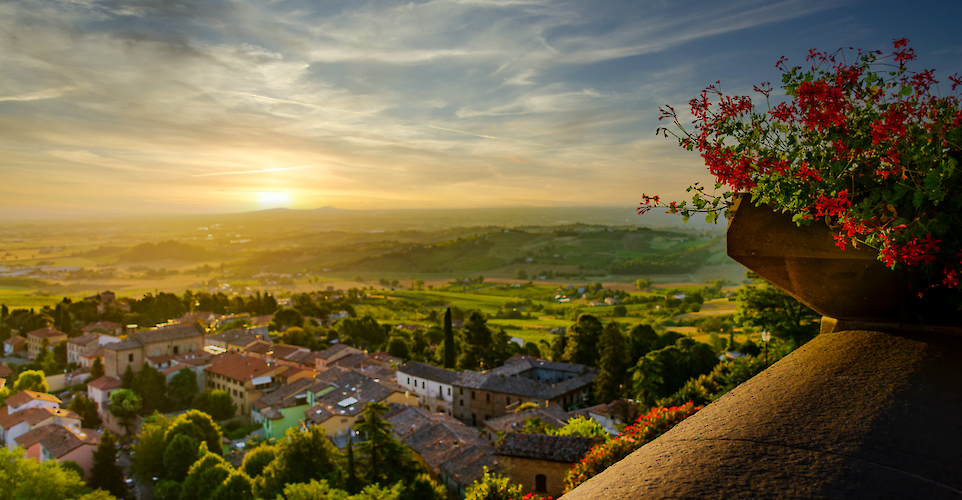 Landscape Panorama of Romagna lowlands viewed from Bertinoro terrace. Photo by Roberto GRAMELLINI