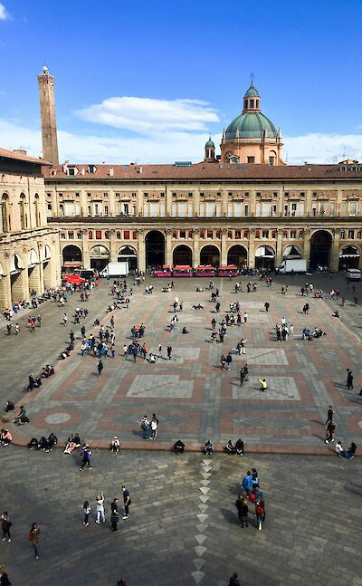 Square in Bologna from above, Italy. Unsplash@Maria Bobrova