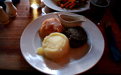 Haggis, neeps and tatties is a traditional dish in Scotland. Flickr:Phillip