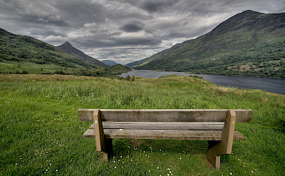The hiker's bench awaits in Kinlochleven, Scotland Highlands. Flickr:mike138 