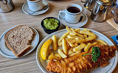 Fish & chips with soda bread in England, of course. Flickr:Mack Lundy 