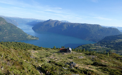 Hiking Molden with views to Urnes, Norway.