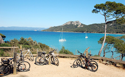 Biking Porquerolles Island in the Provence-Alpes-Côte d'Azur, France.