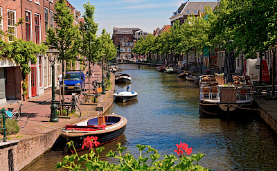 Canal boats in Leiden, South Holland, the Netherlands. Flickr:Tambako the Jaguar 