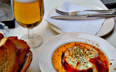 Baked goat cheese with beer in Spain! Flickr:Evan Bench