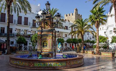 Mosaic fountain in the main square, Vejer de la Frontera, Cádiz, Spain. Flickr:Eneko Bidegain