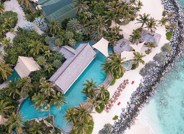 Necker Island Main Beach Crocodile Pavilion Aerial 2