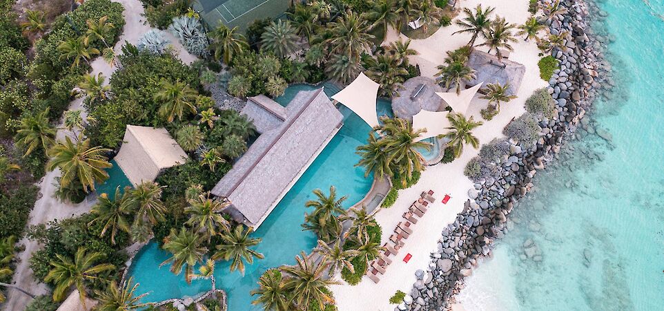 Necker Island Main Beach Crocodile Pavilion Aerial 2